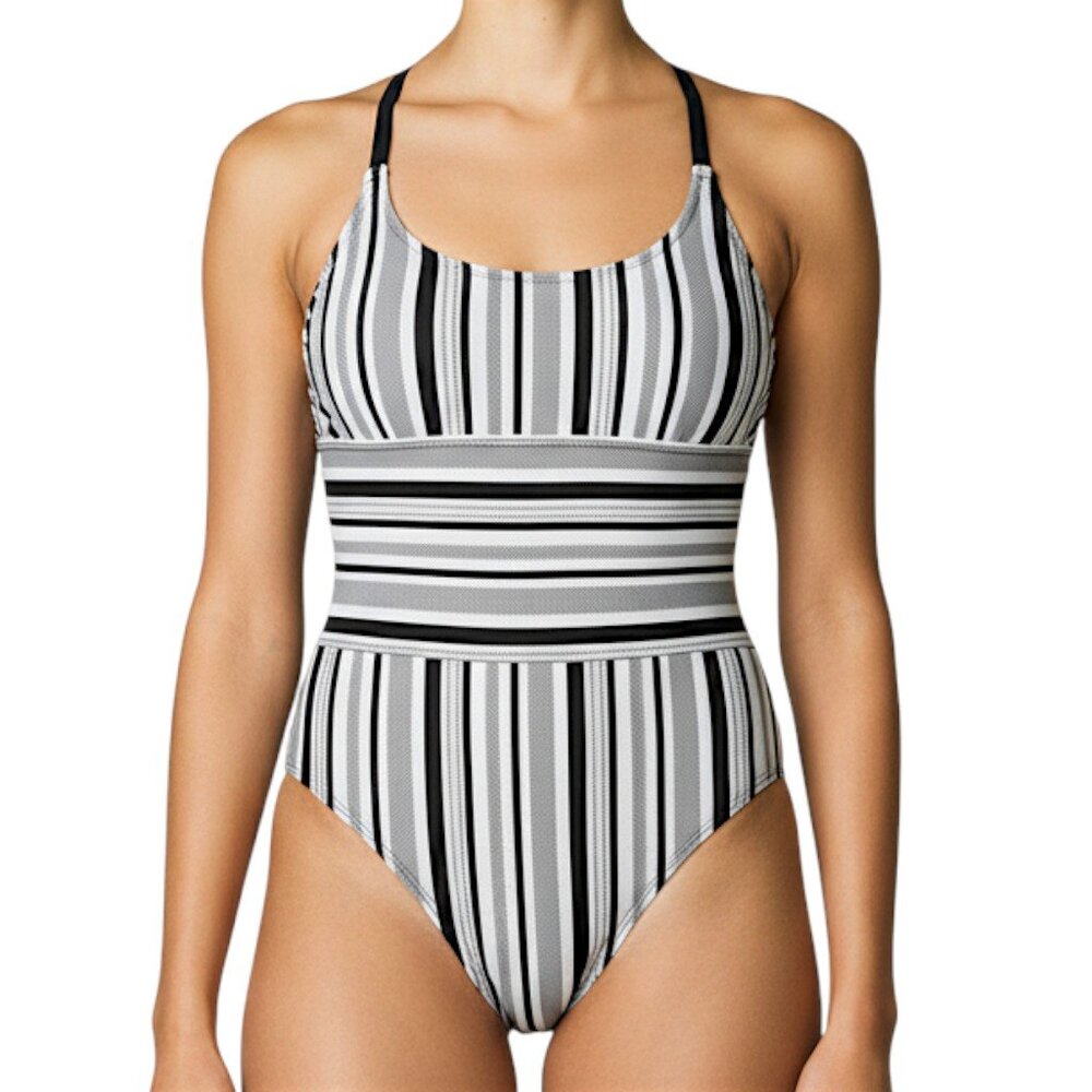 NEXT NWT Black and White Stripe One Piece Swim Suit Women's Size M